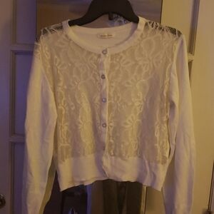 Womans lightweight white lace front cardigan